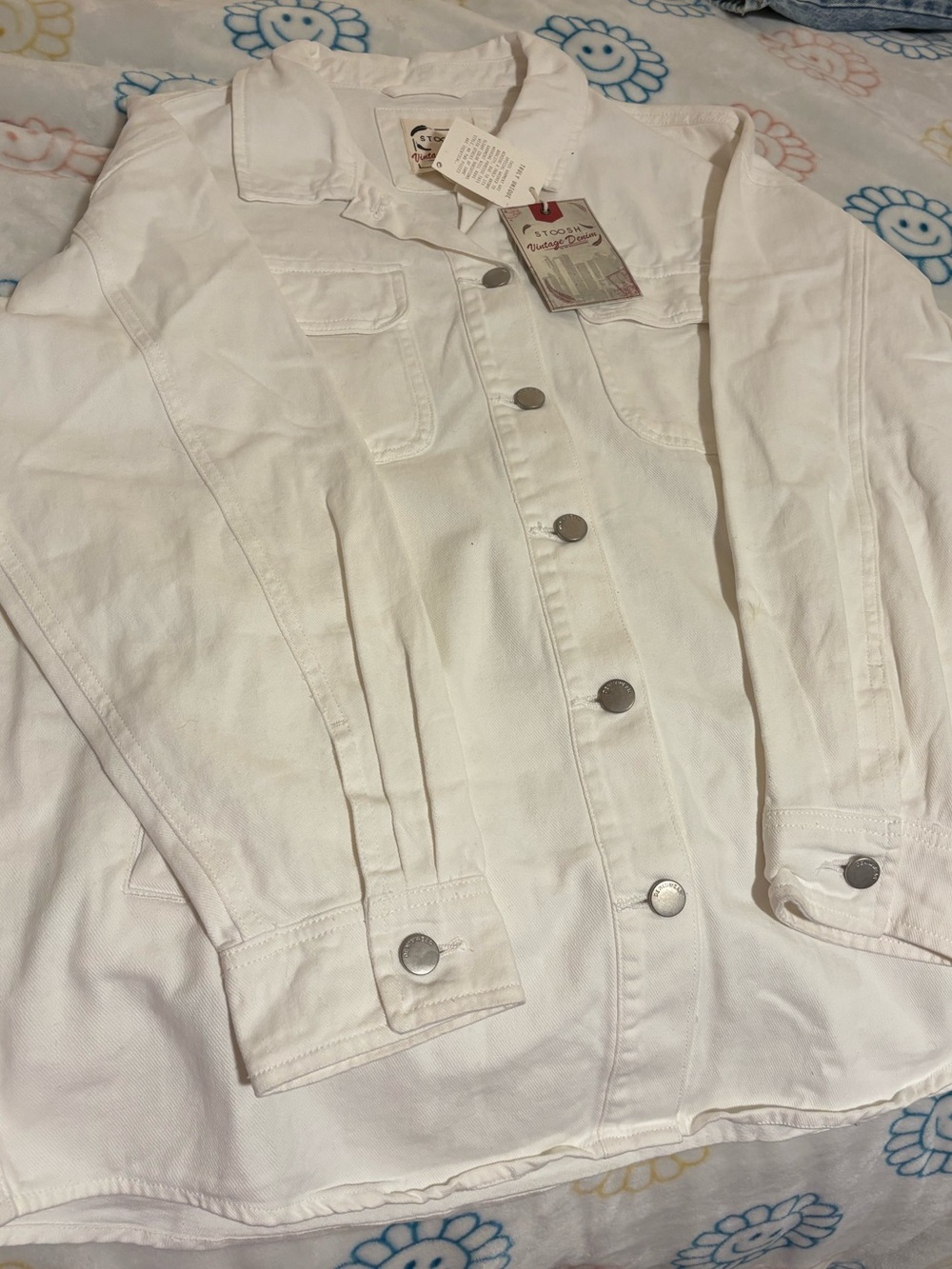 Stoosh White Denim Jacket with Button-Front
